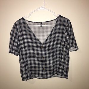 Plaid button up crop top